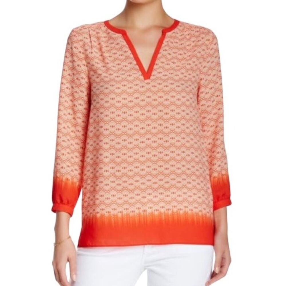 NYDJ Bohemian Orange Paisley Tunic Boho Long Sleeve Blouse ~ Women's Size LARGE